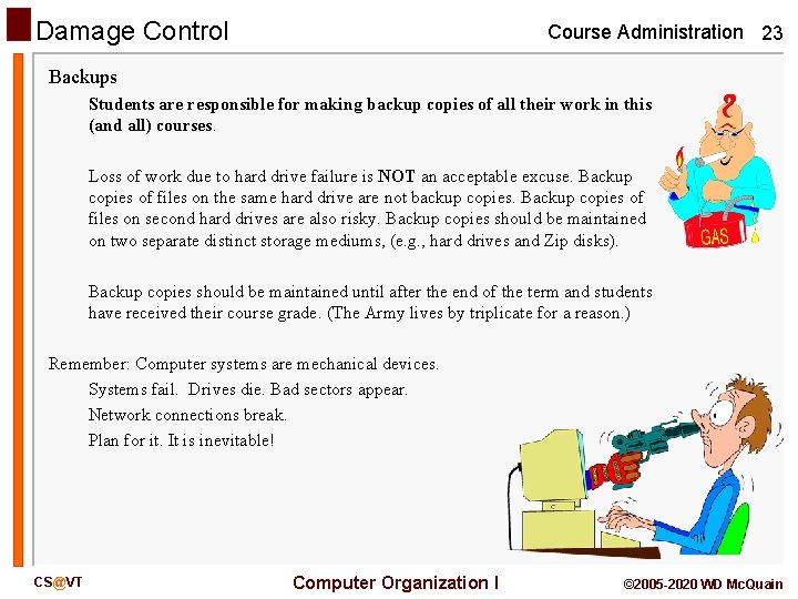 Damage Control Course Administration 23 Backups Students are responsible for making backup copies of