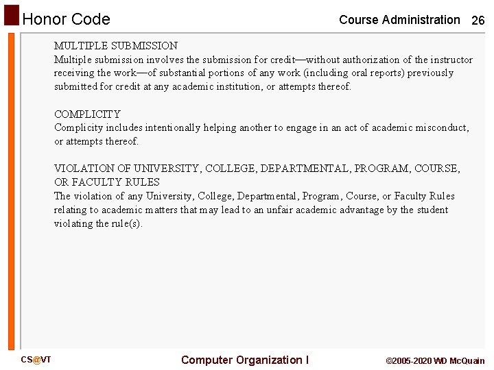 Honor Code Course Administration 26 MULTIPLE SUBMISSION Multiple submission involves the submission for credit—without