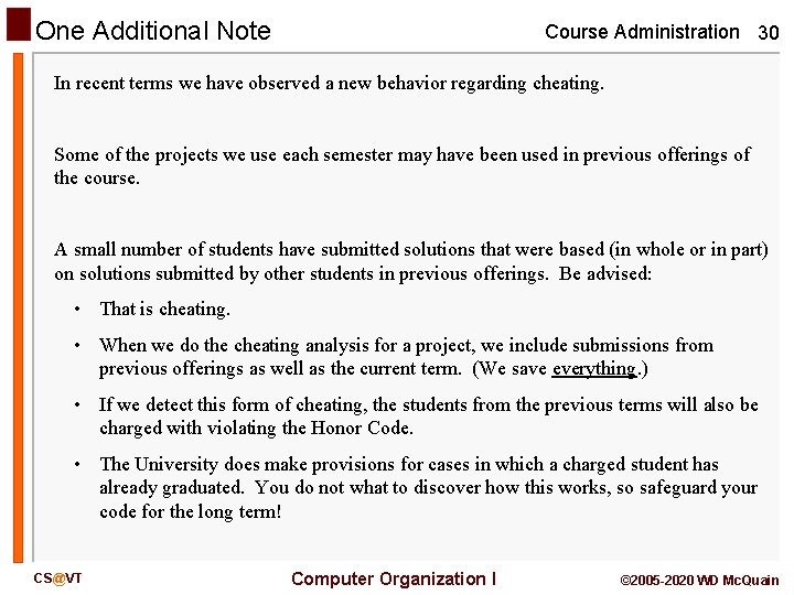 One Additional Note Course Administration 30 In recent terms we have observed a new
