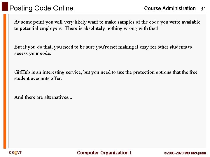 Posting Code Online Course Administration 31 At some point you will very likely want