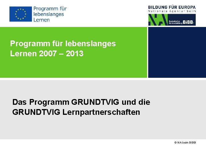 Programm für lebenslanges Lernen 2007 – 2013 Das Programm GRUNDTVIG und die GRUNDTVIG Lernpartnerschaften