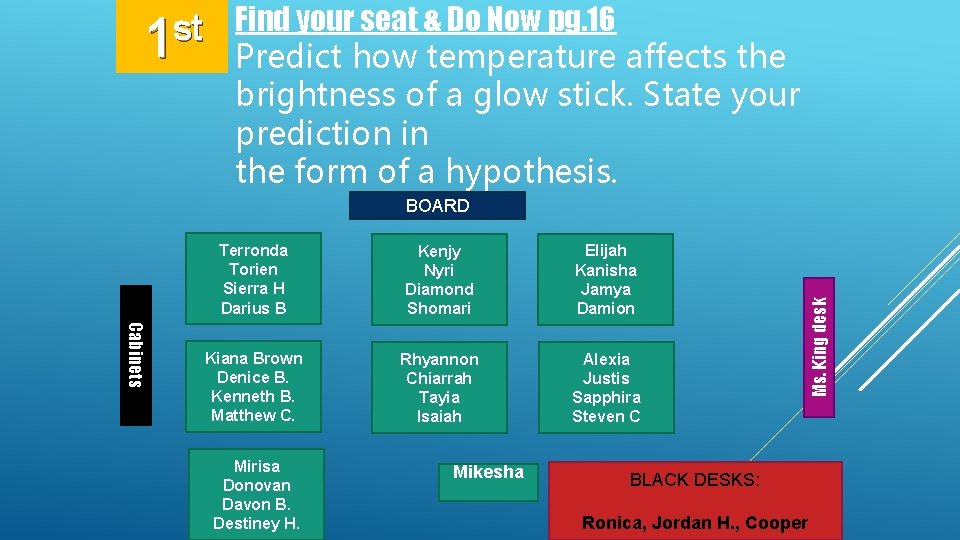 Find your seat & Do Now pg. 16 st 1 Predict how temperature affects