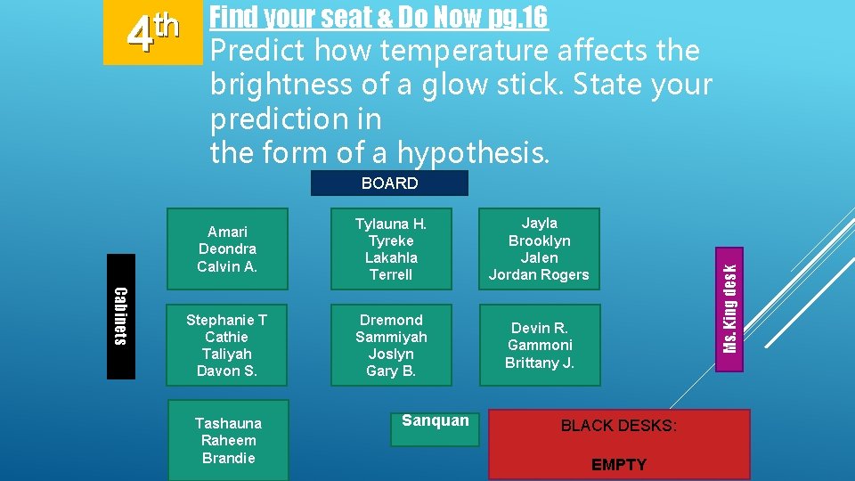 Find your seat & Do Now pg. 16 th 4 Predict how temperature affects
