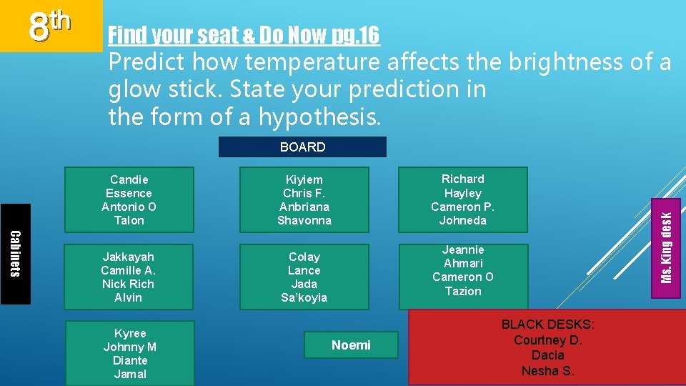 th 8 Find your seat & Do Now pg. 16 Predict how temperature affects