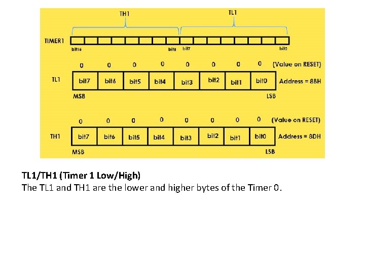 TL 1/TH 1 (Timer 1 Low/High) The TL 1 and TH 1 are the