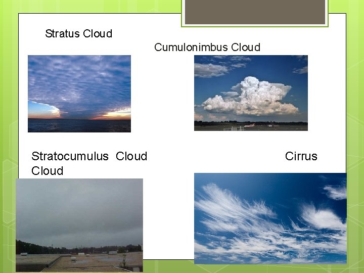 Stratus Cloud Cumulonimbus Cloud Stratocumulus Cloud Cirrus 