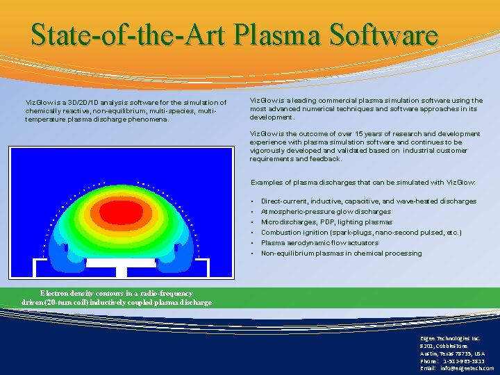 State-of-the-Art Plasma Software Viz. Glow is a 3 D/2 D/1 D analysis software for