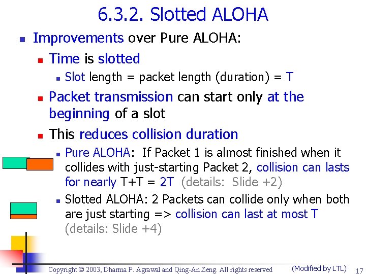 6. 3. 2. Slotted ALOHA n Improvements over Pure ALOHA: n Time is slotted