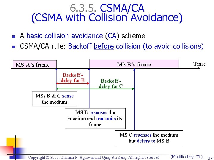 6. 3. 5. CSMA/CA (CSMA with Collision Avoidance) n n A basic collision avoidance