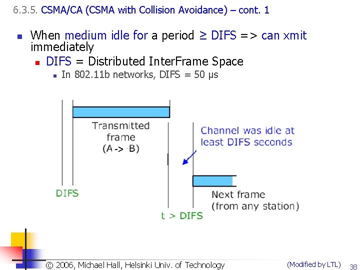 6. 3. 5. CSMA/CA (CSMA with Collision Avoidance) – cont. 1 n When medium
