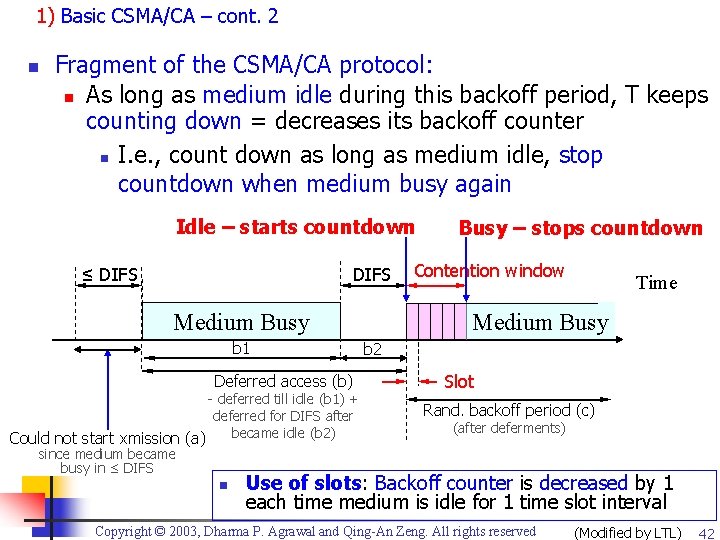 1) Basic CSMA/CA – cont. 2 n Fragment of the CSMA/CA protocol: n As