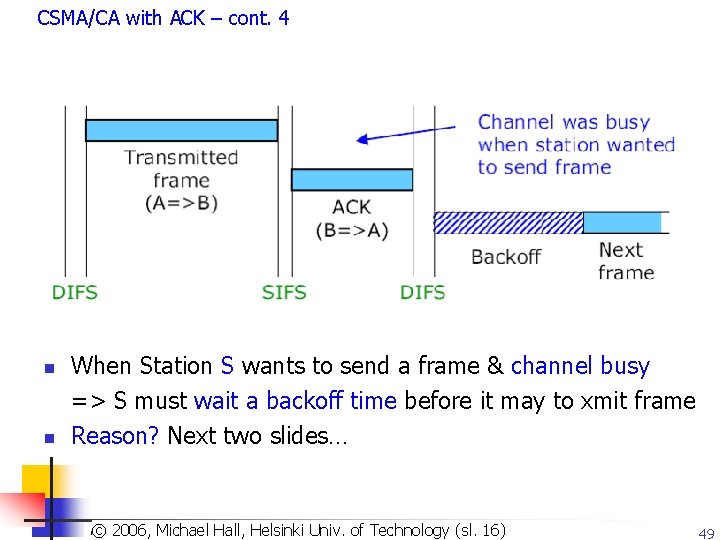 CSMA/CA with ACK – cont. 4 n n When Station S wants to send