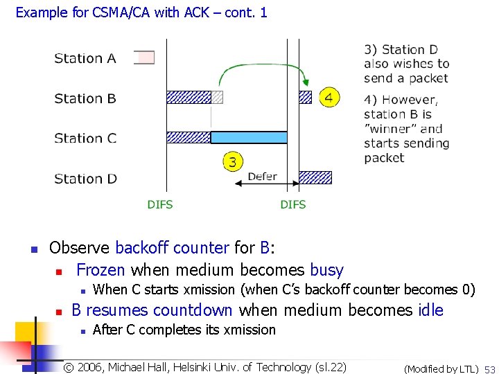 Example for CSMA/CA with ACK – cont. 1 n Observe backoff counter for B: