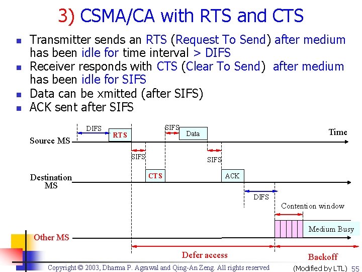 3) CSMA/CA with RTS and CTS n n Transmitter sends an RTS (Request To