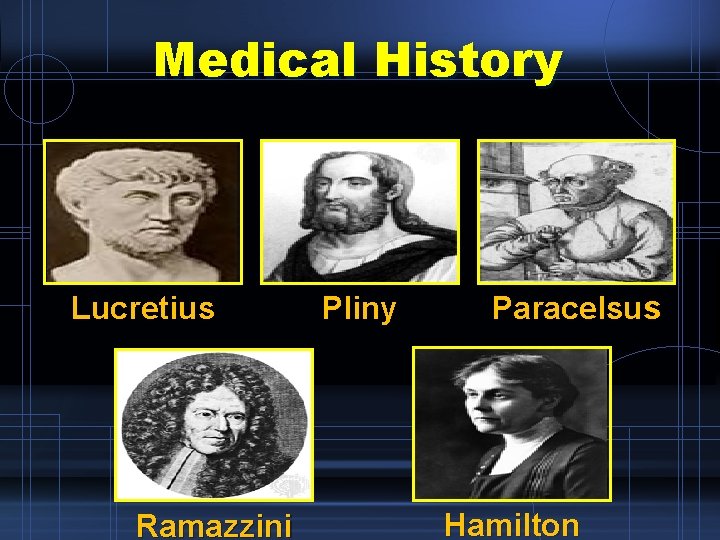 Medical History Lucretius Ramazzini Pliny Paracelsus Hamilton 