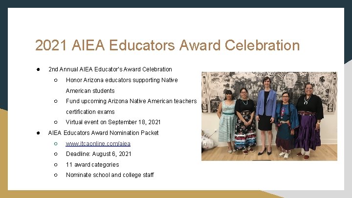 2021 AIEA Educators Award Celebration ● 2 nd Annual AIEA Educator’s Award Celebration ○ 2021 AIEA Educators Award Celebration ● 2 nd Annual AIEA Educator’s Award Celebration ○