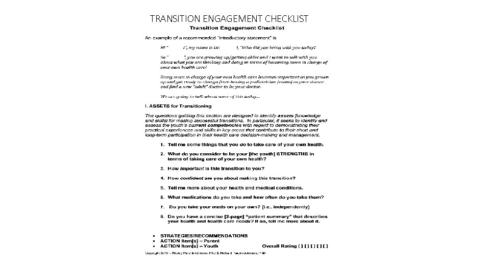 TRANSITION ENGAGEMENT CHECKLIST 