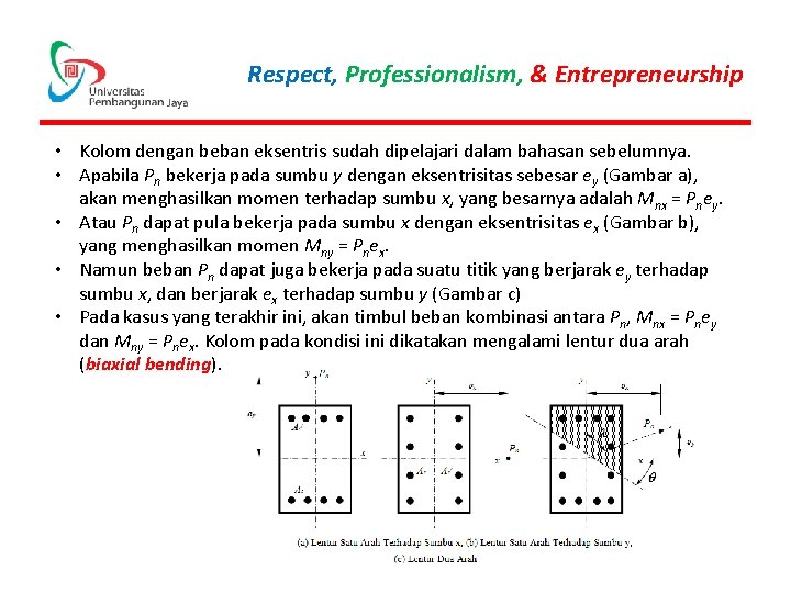 Respect, Professionalism, & Entrepreneurship • Kolom dengan beban eksentris sudah dipelajari dalam bahasan sebelumnya.