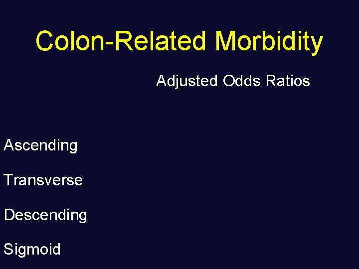 Colon-Related Morbidity Adjusted Odds Ratios Ascending Transverse Descending Sigmoid 