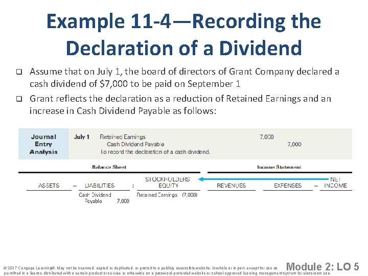 Example 11 -4—Recording the Declaration of a Dividend q q Assume that on July