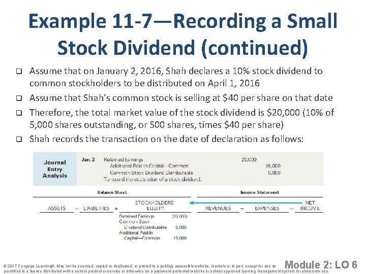 Example 11 -7—Recording a Small Stock Dividend (continued) q q Assume that on January