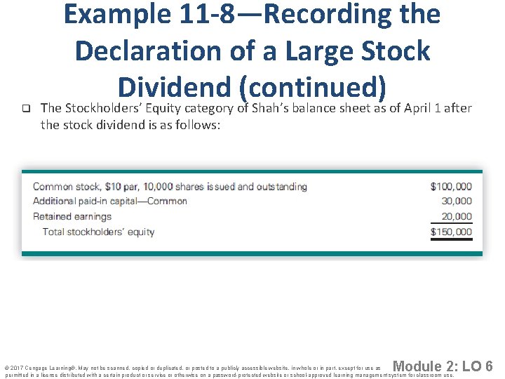 q Example 11 -8—Recording the Declaration of a Large Stock Dividend (continued) The Stockholders’