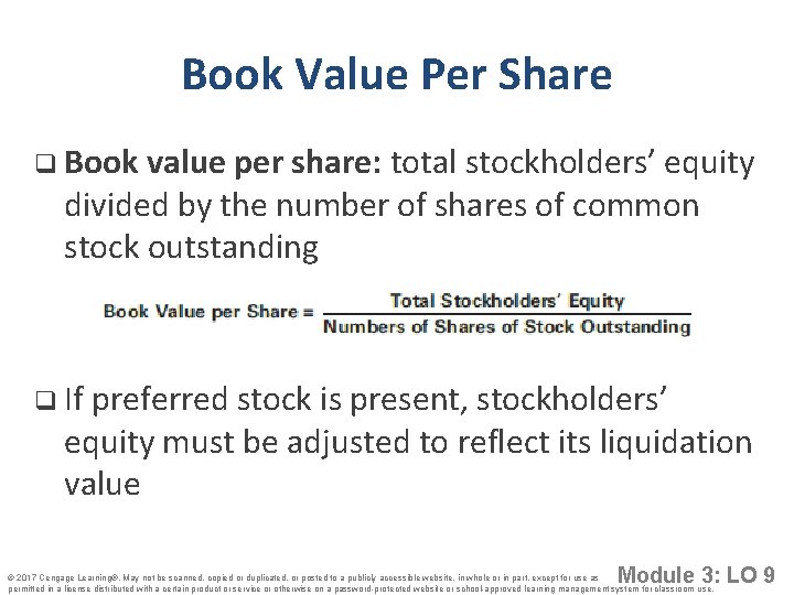 Book Value Per Share q Book value per share: total stockholders’ equity divided by