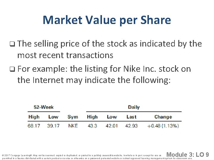 Market Value per Share q The selling price of the stock as indicated by