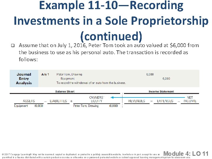 Example 11 -10—Recording Investments in a Sole Proprietorship (continued) q Assume that on July