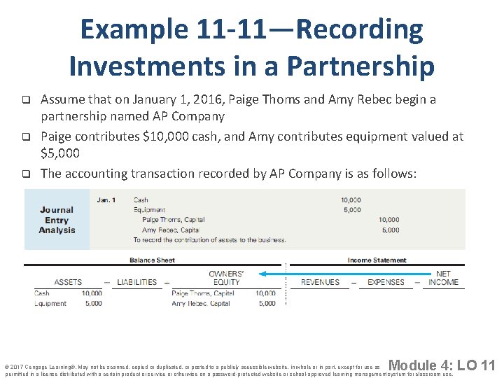 Example 11 -11—Recording Investments in a Partnership q q q Assume that on January