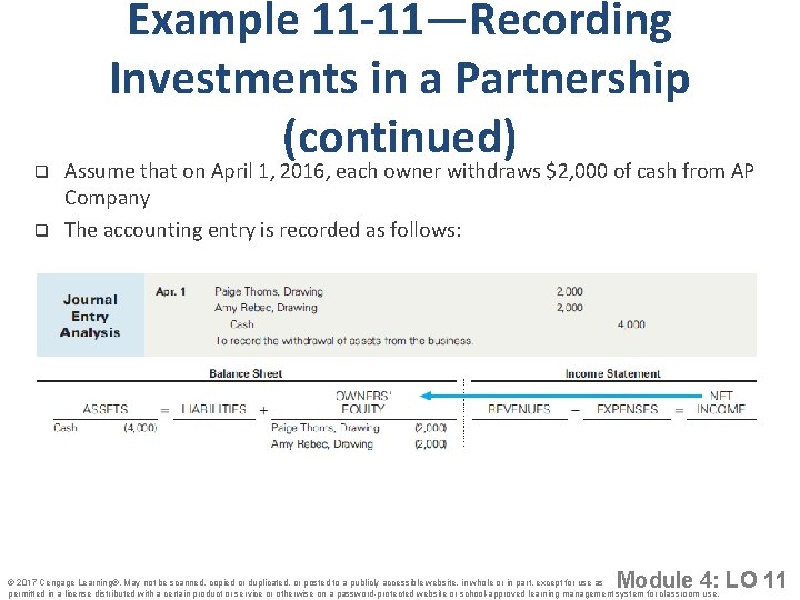 q q Example 11 -11—Recording Investments in a Partnership (continued) Assume that on April