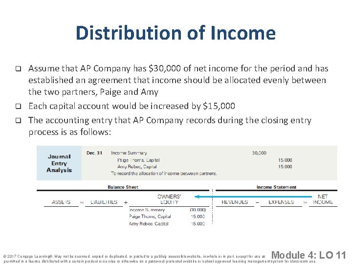 Distribution of Income q q q Assume that AP Company has $30, 000 of