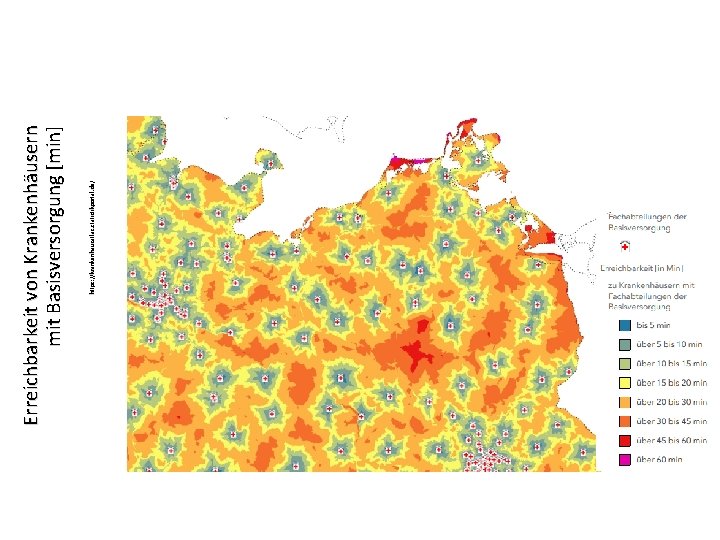 https: //krankenhausatlas. statistikportal. de/ Erreichbarkeit von Krankenhäusern mit Basisversorgung [min] 