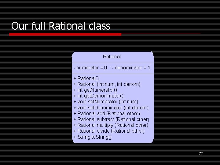 Our full Rational class Rational - numerator = 0 - denominator = 1 +