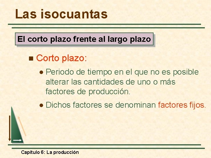 Las isocuantas El corto plazo frente al largo plazo n Corto plazo: l Periodo