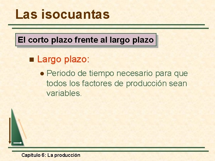 Las isocuantas El corto plazo frente al largo plazo n Largo plazo: l Periodo