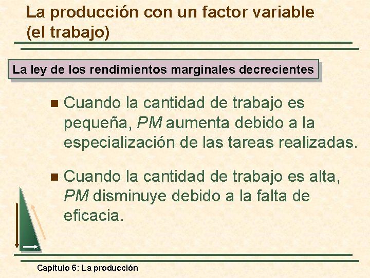 La producción con un factor variable (el trabajo) La ley de los rendimientos marginales