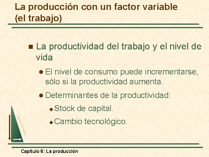 La producción con un factor variable (el trabajo) n La productividad del trabajo y
