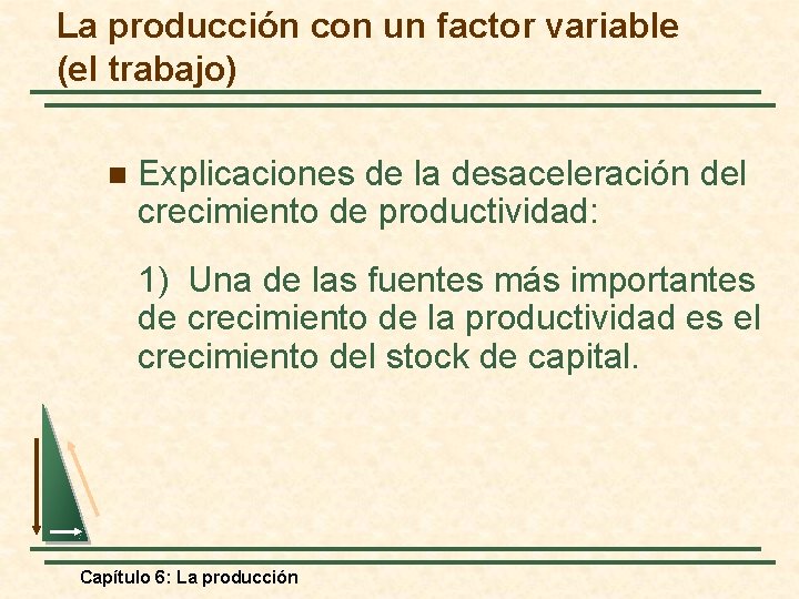 La producción con un factor variable (el trabajo) n Explicaciones de la desaceleración del