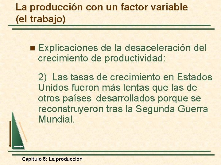 La producción con un factor variable (el trabajo) n Explicaciones de la desaceleración del