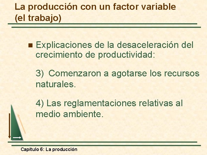 La producción con un factor variable (el trabajo) n Explicaciones de la desaceleración del