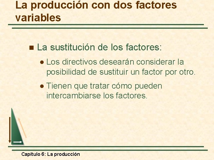La producción con dos factores variables n La sustitución de los factores: l Los