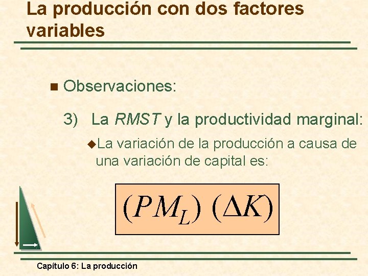 La producción con dos factores variables n Observaciones: 3) La RMST y la productividad