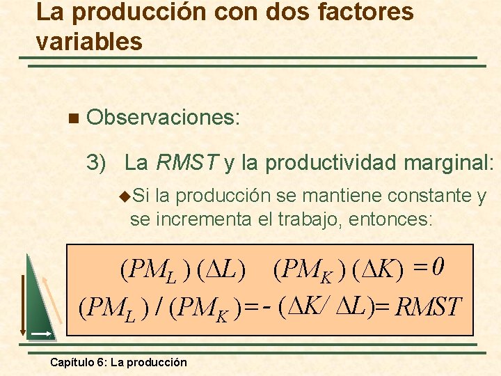 La producción con dos factores variables n Observaciones: 3) La RMST y la productividad