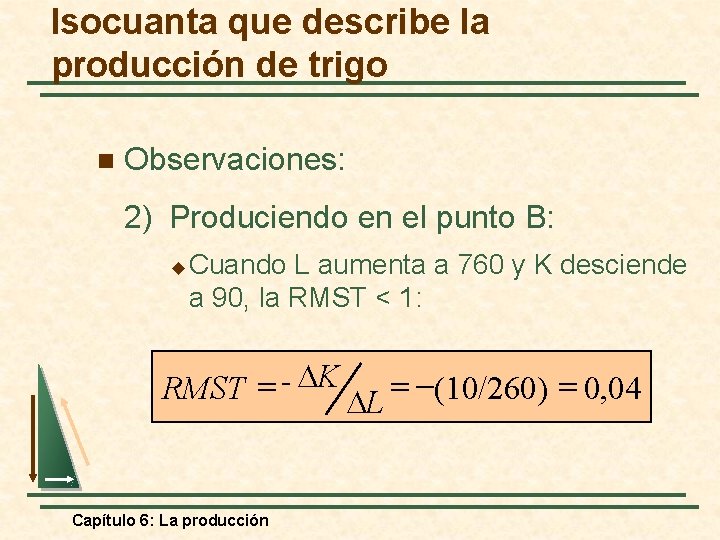 Isocuanta que describe la producción de trigo n Observaciones: 2) Produciendo en el punto