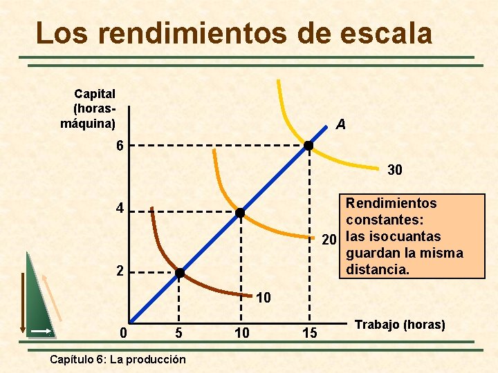 Los rendimientos de escala Capital (horasmáquina) A 6 30 Rendimientos constantes: 20 las isocuantas