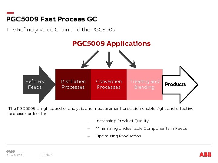 PGC 5009 Fast Process GC The Refinery Value Chain and the PGC 5009 Applications