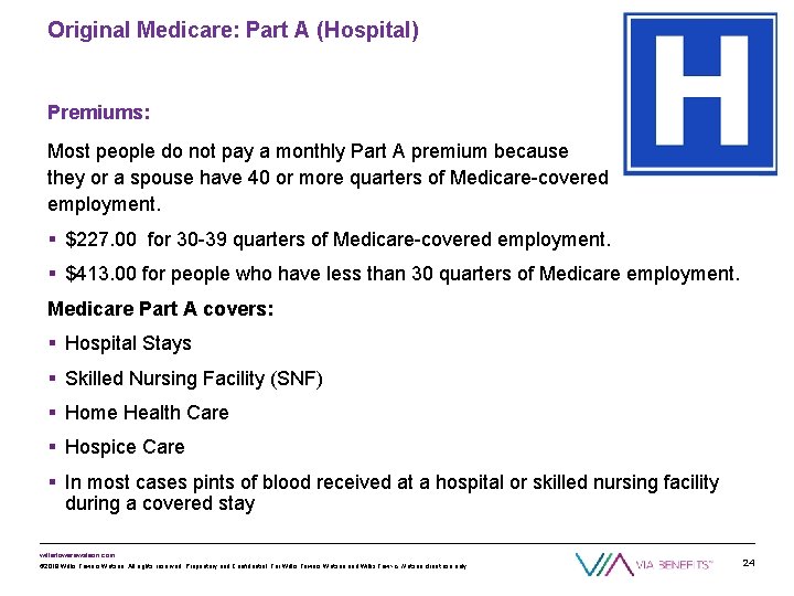Original Medicare: Part A (Hospital) Premiums: Most people do not pay a monthly Part