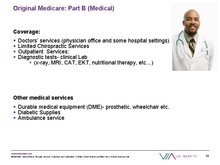 Original Medicare: Part B (Medical) Coverage: § § Doctors’ services (physician office and some