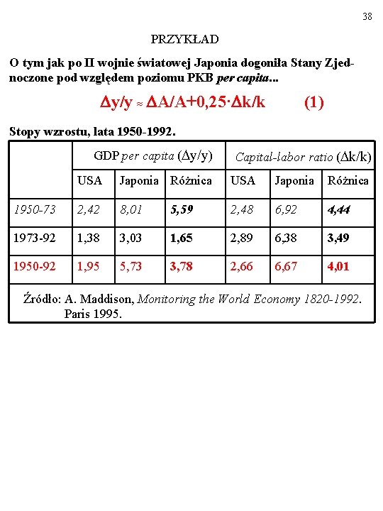 38 PRZYKŁAD O tym jak po II wojnie światowej Japonia dogoniła Stany Zjednoczone pod